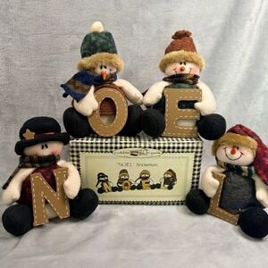 Noel Plush Snowman Set – Primitive Country Christmas Shelf Decor Cottagecore